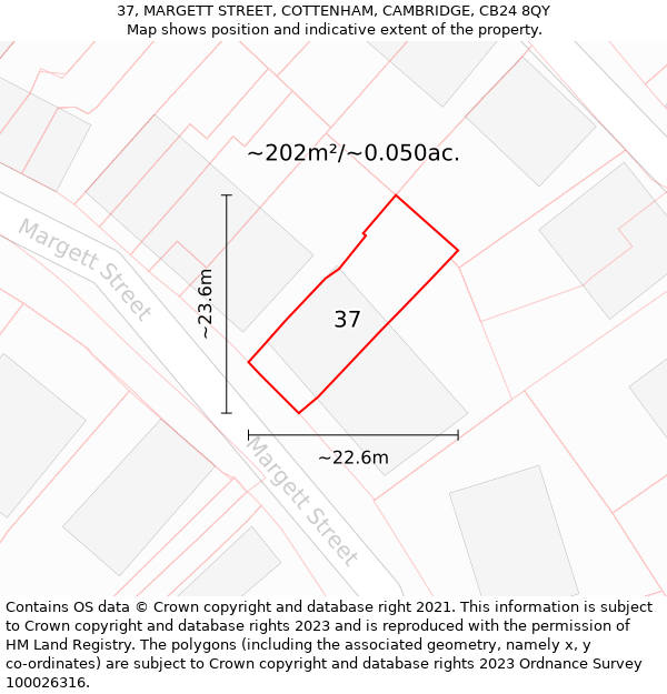 37, MARGETT STREET, COTTENHAM, CAMBRIDGE, CB24 8QY: Plot and title map