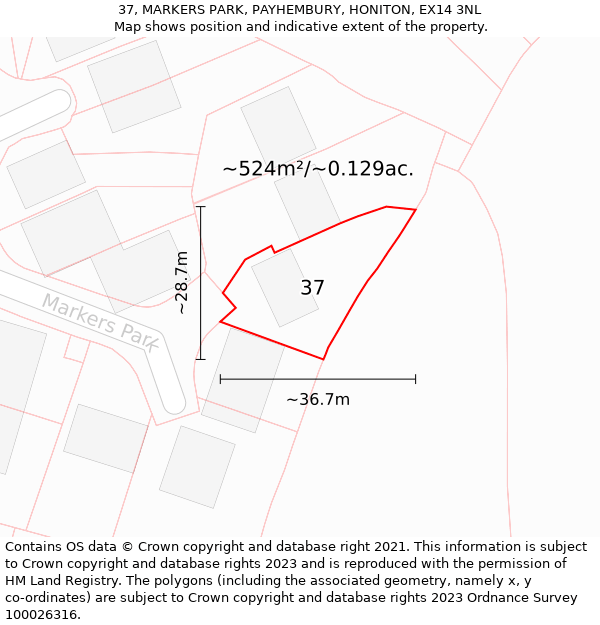 37, MARKERS PARK, PAYHEMBURY, HONITON, EX14 3NL: Plot and title map