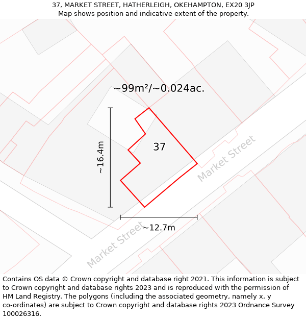 37, MARKET STREET, HATHERLEIGH, OKEHAMPTON, EX20 3JP: Plot and title map