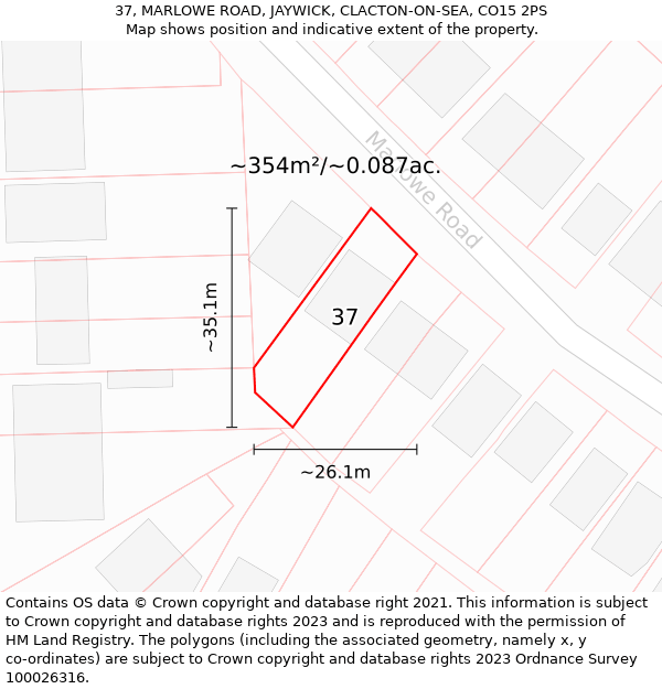 37, MARLOWE ROAD, JAYWICK, CLACTON-ON-SEA, CO15 2PS: Plot and title map