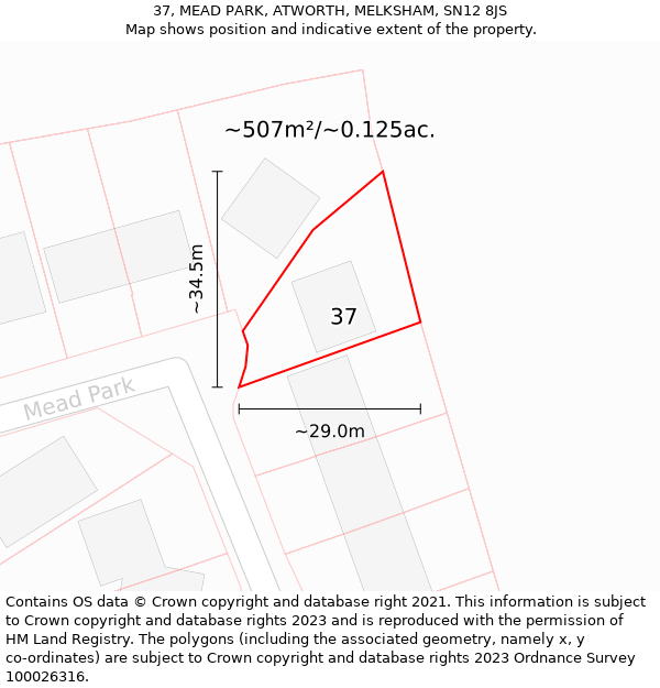 37, MEAD PARK, ATWORTH, MELKSHAM, SN12 8JS: Plot and title map