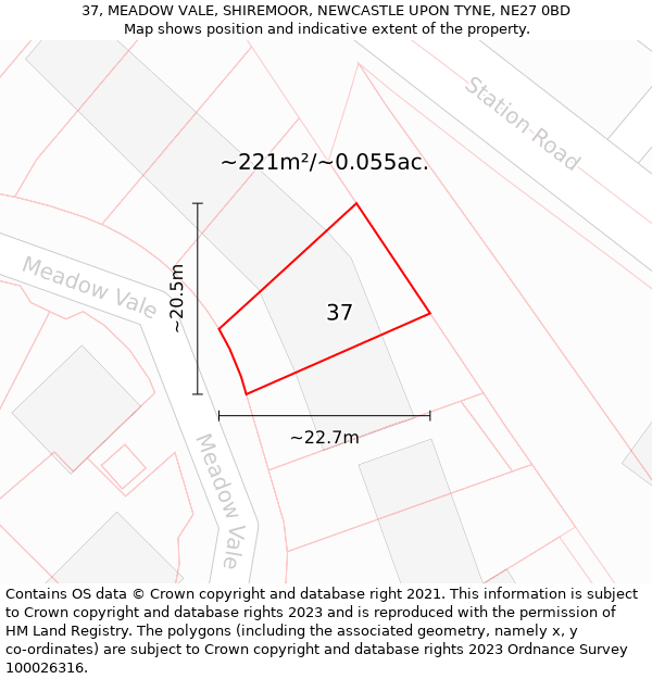 37, MEADOW VALE, SHIREMOOR, NEWCASTLE UPON TYNE, NE27 0BD: Plot and title map