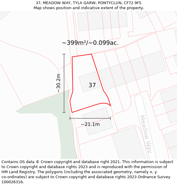 37, MEADOW WAY, TYLA GARW, PONTYCLUN, CF72 9FS: Plot and title map