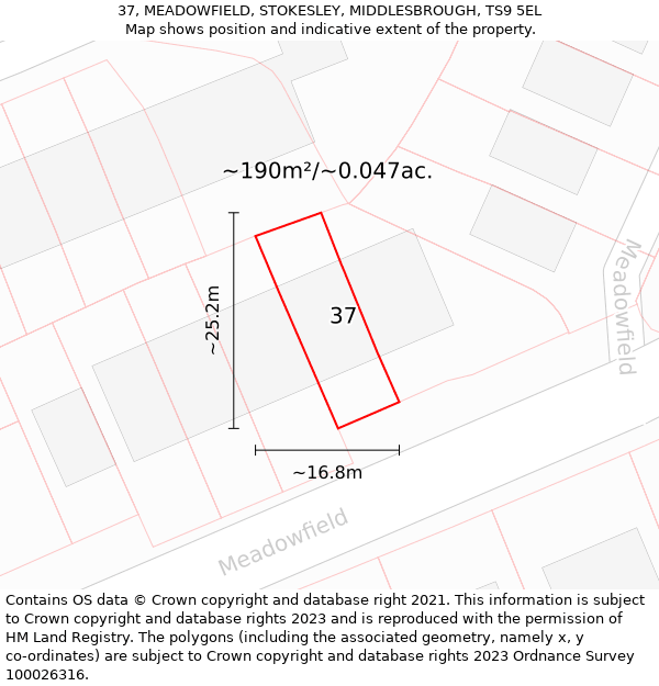 37, MEADOWFIELD, STOKESLEY, MIDDLESBROUGH, TS9 5EL: Plot and title map