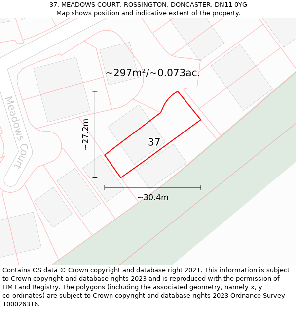 37, MEADOWS COURT, ROSSINGTON, DONCASTER, DN11 0YG: Plot and title map