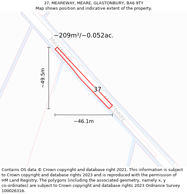37, MEAREWAY, MEARE, GLASTONBURY, BA6 9TY: Plot and title map