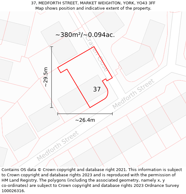 37, MEDFORTH STREET, MARKET WEIGHTON, YORK, YO43 3FF: Plot and title map