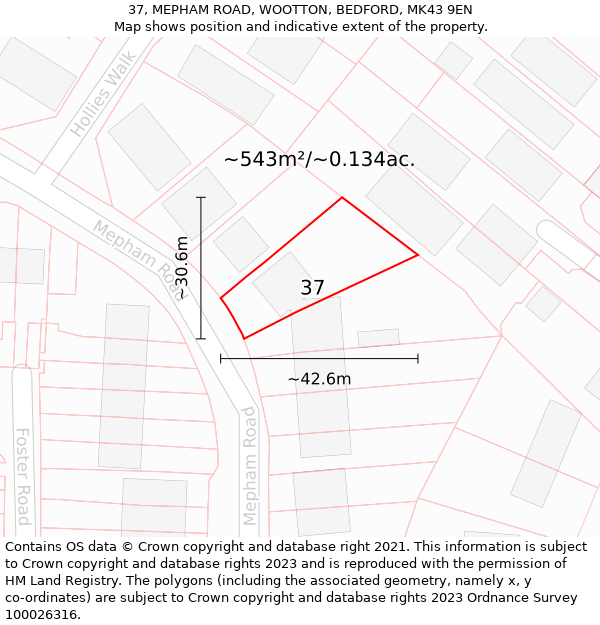 37, MEPHAM ROAD, WOOTTON, BEDFORD, MK43 9EN: Plot and title map