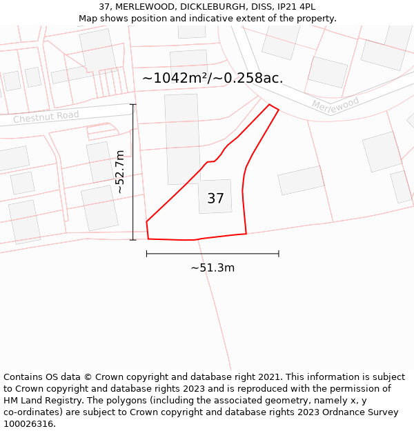 37, MERLEWOOD, DICKLEBURGH, DISS, IP21 4PL: Plot and title map