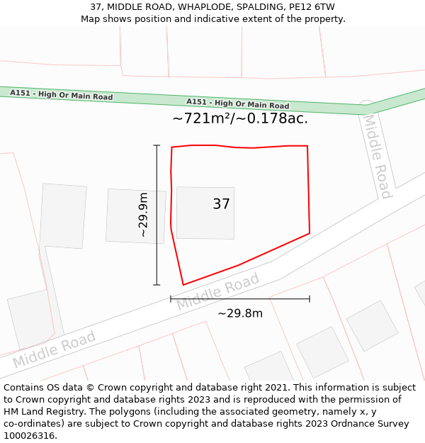 37, MIDDLE ROAD, WHAPLODE, SPALDING, PE12 6TW: Plot and title map
