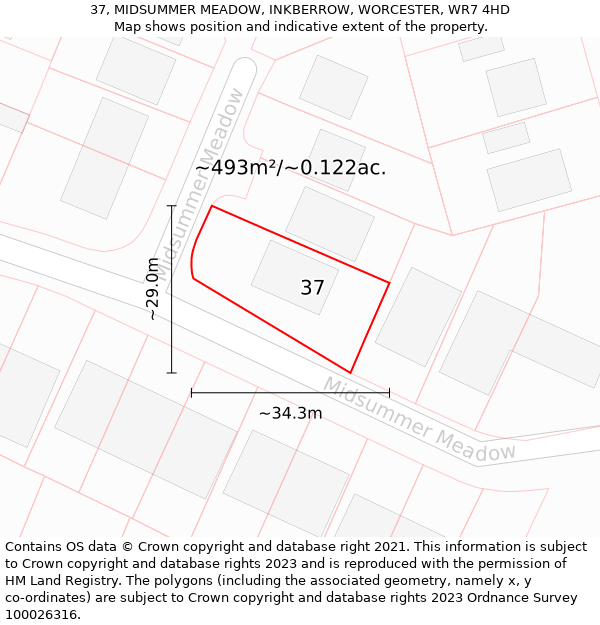 37, MIDSUMMER MEADOW, INKBERROW, WORCESTER, WR7 4HD: Plot and title map