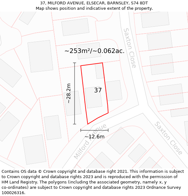 37, MILFORD AVENUE, ELSECAR, BARNSLEY, S74 8DT: Plot and title map