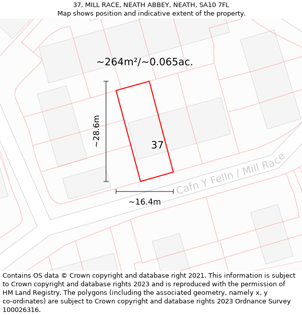 37, MILL RACE, NEATH ABBEY, NEATH, SA10 7FL: Plot and title map