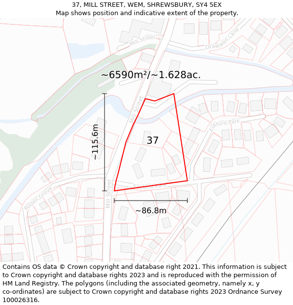 37, MILL STREET, WEM, SHREWSBURY, SY4 5EX: Plot and title map