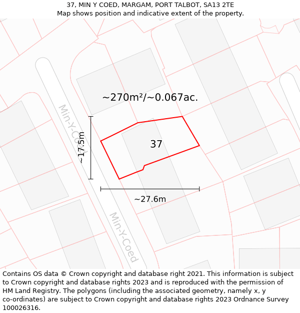 37, MIN Y COED, MARGAM, PORT TALBOT, SA13 2TE: Plot and title map