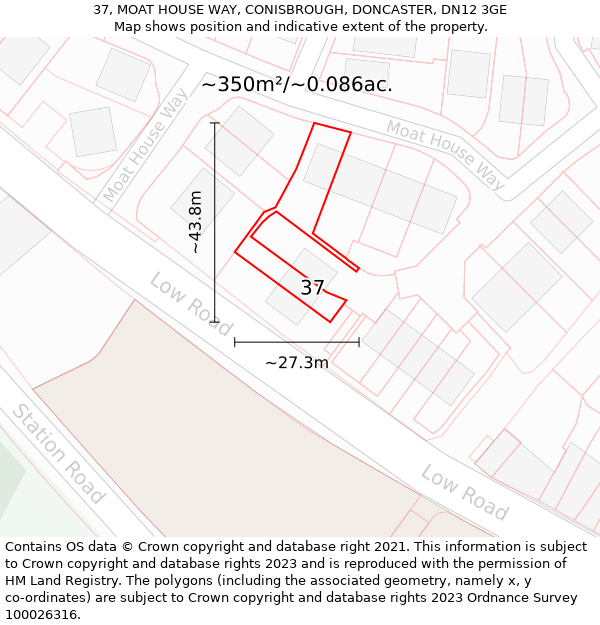 37, MOAT HOUSE WAY, CONISBROUGH, DONCASTER, DN12 3GE: Plot and title map