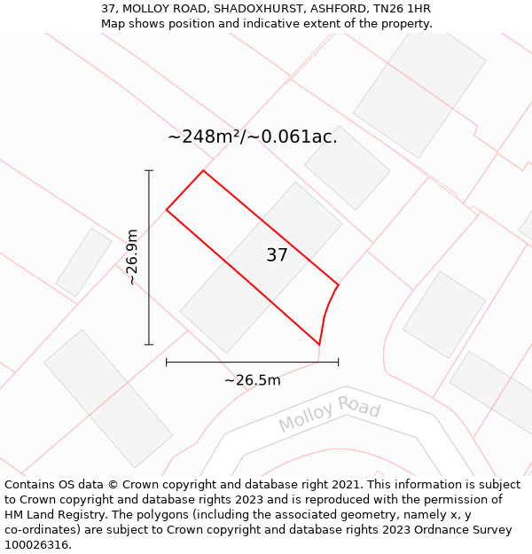 37, MOLLOY ROAD, SHADOXHURST, ASHFORD, TN26 1HR: Plot and title map