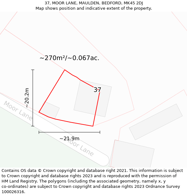 37, MOOR LANE, MAULDEN, BEDFORD, MK45 2DJ: Plot and title map