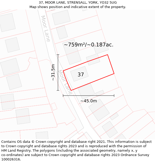 37, MOOR LANE, STRENSALL, YORK, YO32 5UG: Plot and title map