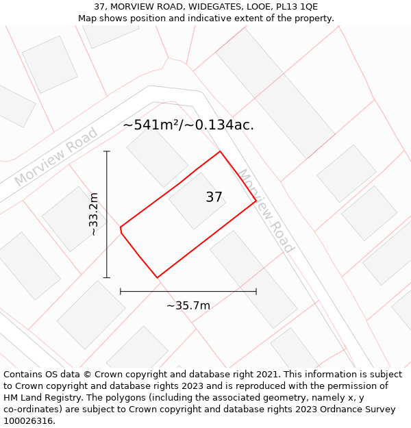 37, MORVIEW ROAD, WIDEGATES, LOOE, PL13 1QE: Plot and title map