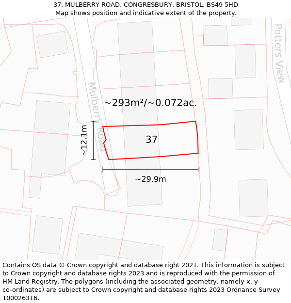 37, MULBERRY ROAD, CONGRESBURY, BRISTOL, BS49 5HD: Plot and title map