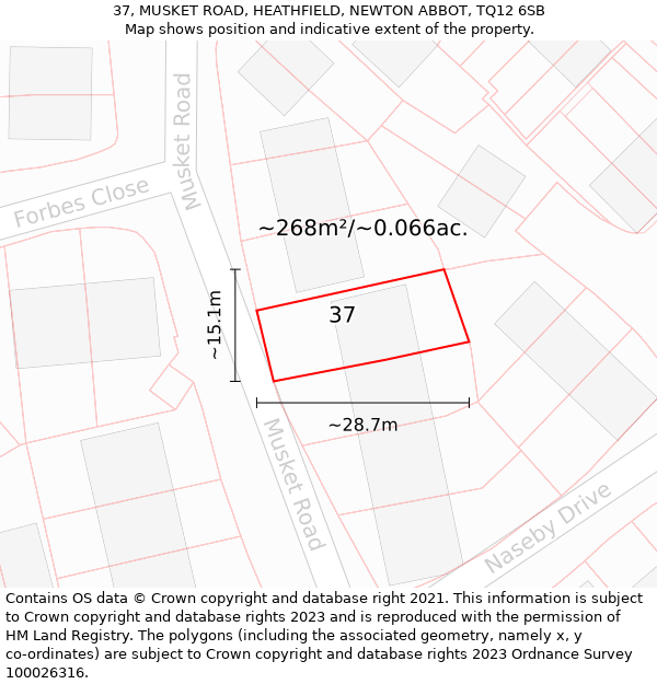 37, MUSKET ROAD, HEATHFIELD, NEWTON ABBOT, TQ12 6SB: Plot and title map