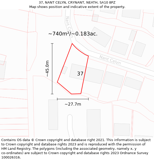 37, NANT CELYN, CRYNANT, NEATH, SA10 8PZ: Plot and title map