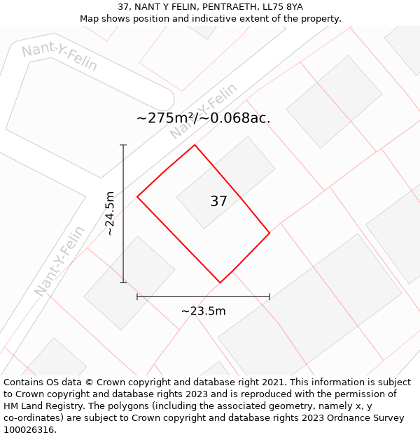 37, NANT Y FELIN, PENTRAETH, LL75 8YA: Plot and title map