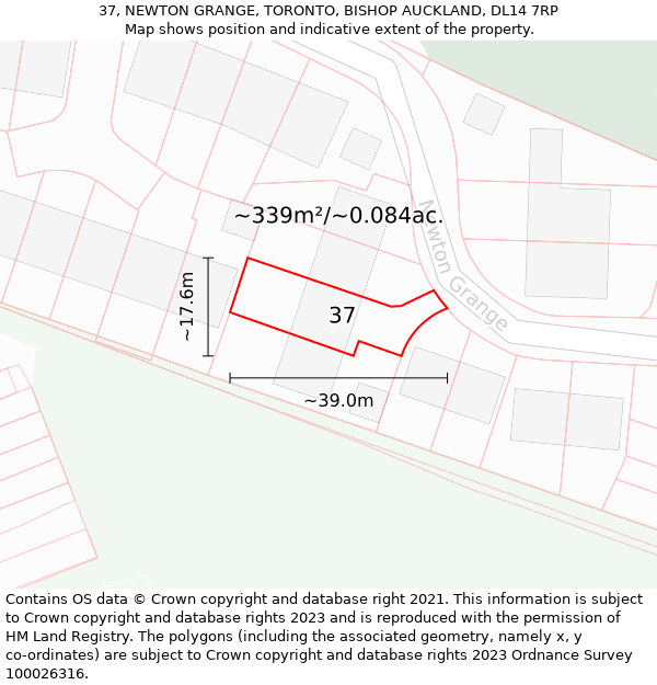 37, NEWTON GRANGE, TORONTO, BISHOP AUCKLAND, DL14 7RP: Plot and title map