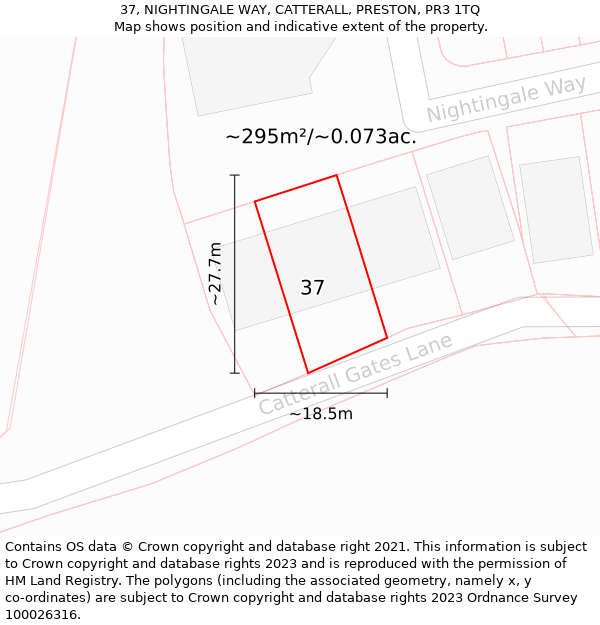 37, NIGHTINGALE WAY, CATTERALL, PRESTON, PR3 1TQ: Plot and title map