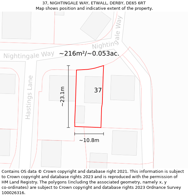 37, NIGHTINGALE WAY, ETWALL, DERBY, DE65 6RT: Plot and title map