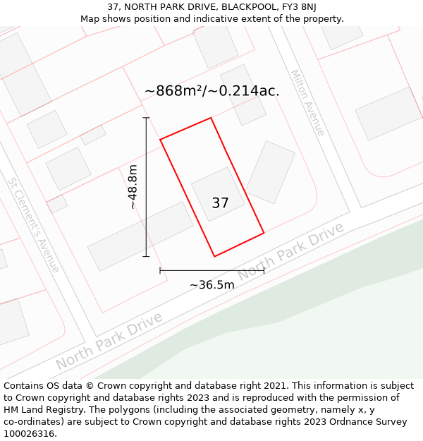 37, NORTH PARK DRIVE, BLACKPOOL, FY3 8NJ: Plot and title map