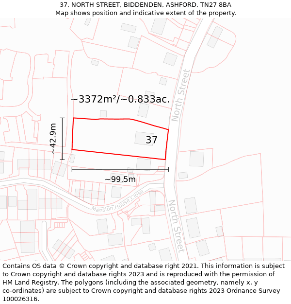 37, NORTH STREET, BIDDENDEN, ASHFORD, TN27 8BA: Plot and title map