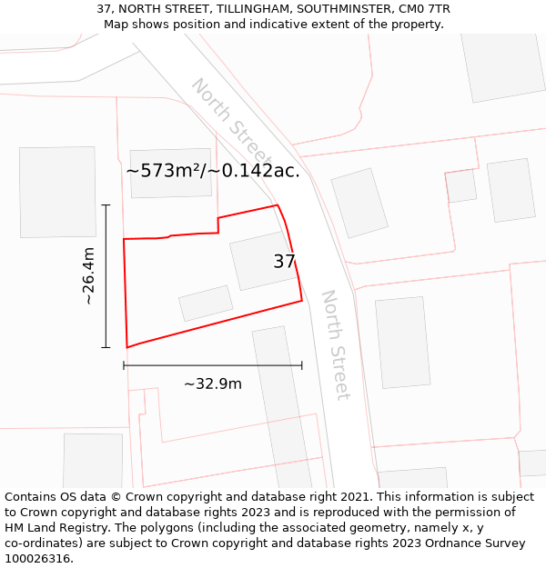 37, NORTH STREET, TILLINGHAM, SOUTHMINSTER, CM0 7TR: Plot and title map