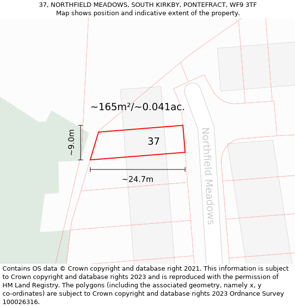 37, NORTHFIELD MEADOWS, SOUTH KIRKBY, PONTEFRACT, WF9 3TF: Plot and title map