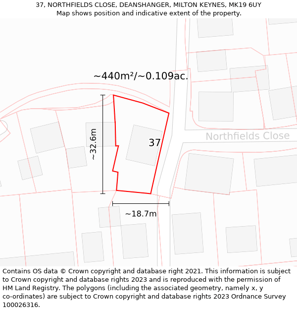 37, NORTHFIELDS CLOSE, DEANSHANGER, MILTON KEYNES, MK19 6UY: Plot and title map