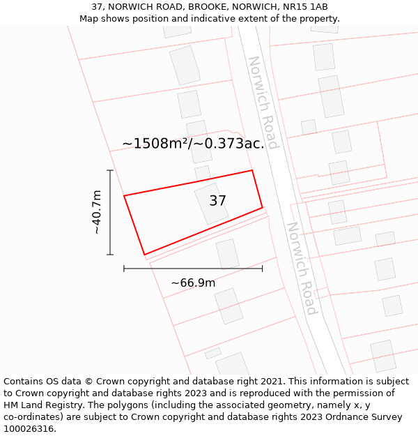 37, NORWICH ROAD, BROOKE, NORWICH, NR15 1AB: Plot and title map