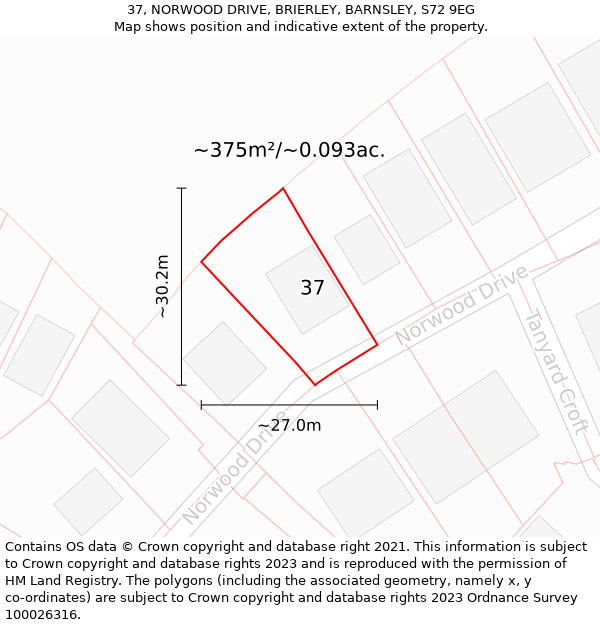 37, NORWOOD DRIVE, BRIERLEY, BARNSLEY, S72 9EG: Plot and title map