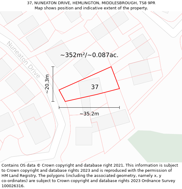 37, NUNEATON DRIVE, HEMLINGTON, MIDDLESBROUGH, TS8 9PR: Plot and title map