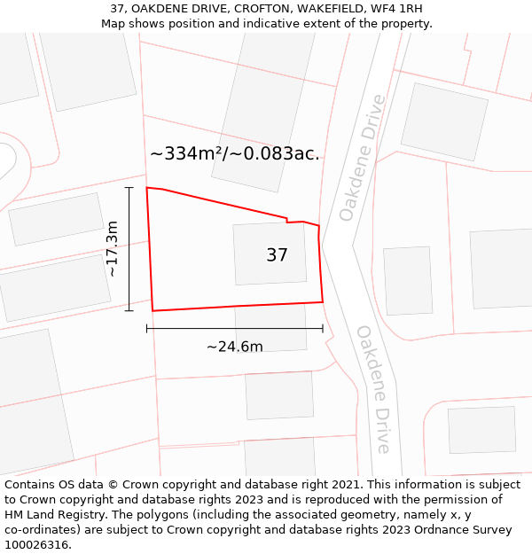 37, OAKDENE DRIVE, CROFTON, WAKEFIELD, WF4 1RH: Plot and title map