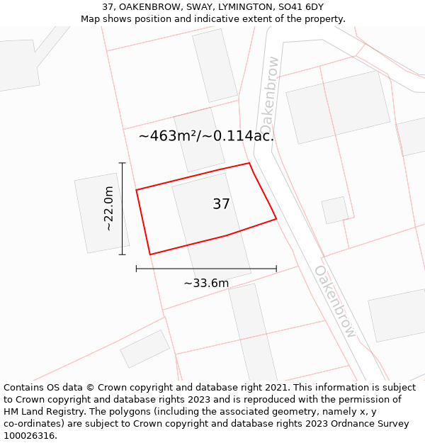 37, OAKENBROW, SWAY, LYMINGTON, SO41 6DY: Plot and title map