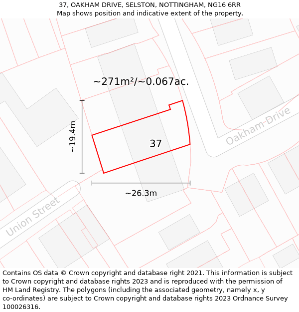 37, OAKHAM DRIVE, SELSTON, NOTTINGHAM, NG16 6RR: Plot and title map