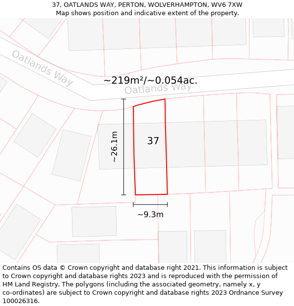 37, OATLANDS WAY, PERTON, WOLVERHAMPTON, WV6 7XW: Plot and title map