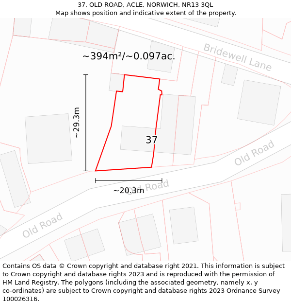 37, OLD ROAD, ACLE, NORWICH, NR13 3QL: Plot and title map