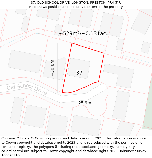 37, OLD SCHOOL DRIVE, LONGTON, PRESTON, PR4 5YU: Plot and title map