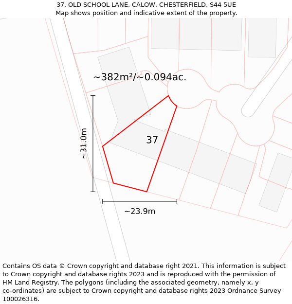 37, OLD SCHOOL LANE, CALOW, CHESTERFIELD, S44 5UE: Plot and title map