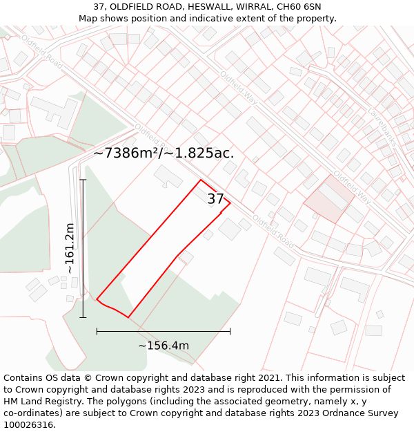 37, OLDFIELD ROAD, HESWALL, WIRRAL, CH60 6SN: Plot and title map