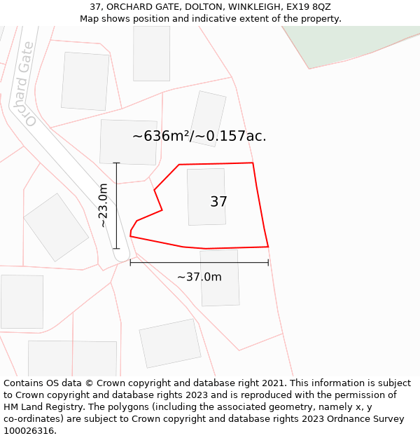 37, ORCHARD GATE, DOLTON, WINKLEIGH, EX19 8QZ: Plot and title map