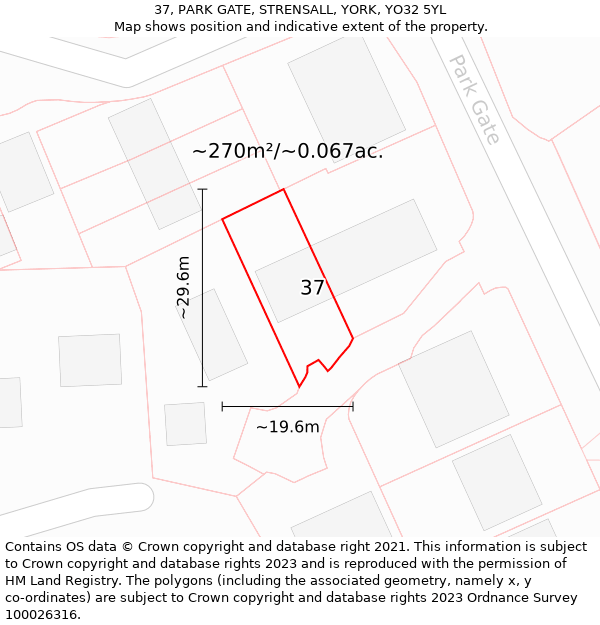 37, PARK GATE, STRENSALL, YORK, YO32 5YL: Plot and title map