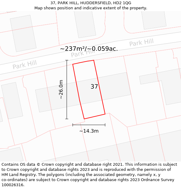 37, PARK HILL, HUDDERSFIELD, HD2 1QG: Plot and title map